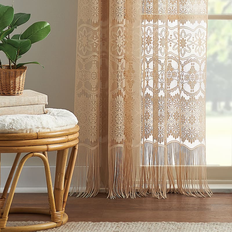 Boho Lace Poletop Single Curtain Panel