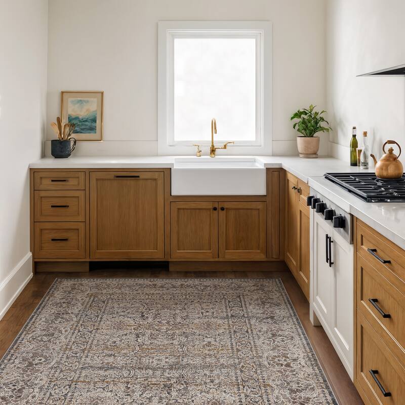World Rug Gallery Vintage Border Stone Gray Indoor High-Low Area Rug