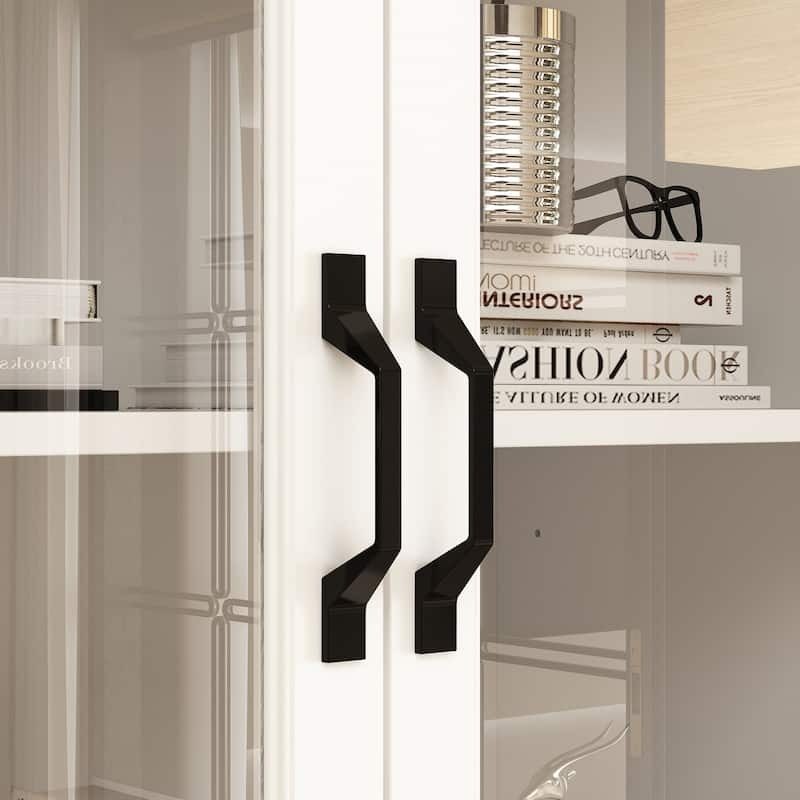 78.7" Large Combo Storage Cabinet Display Bookcase Glass Doors Pantry