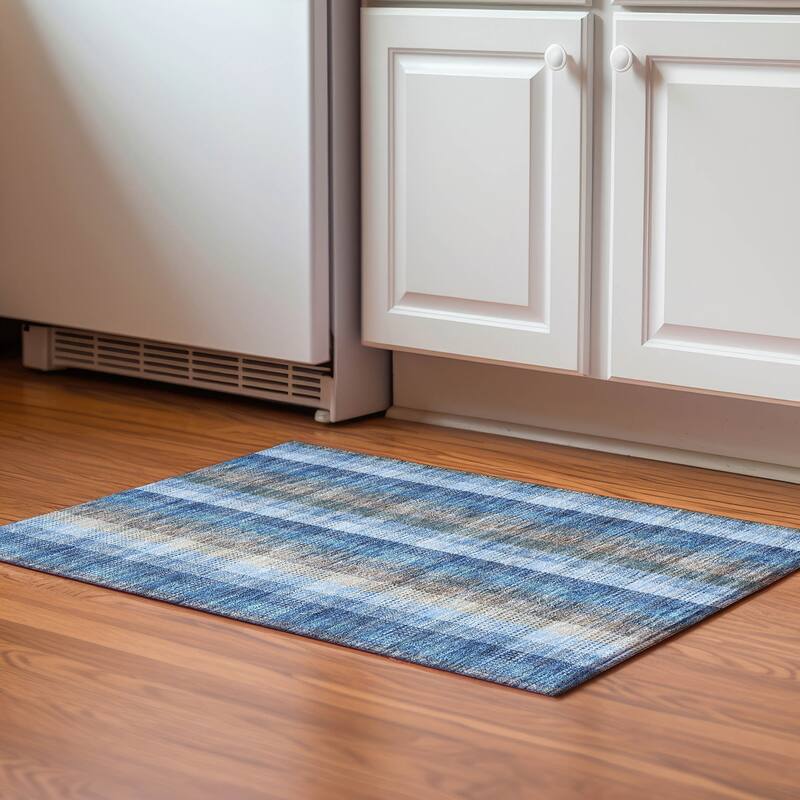 Premium Washable Super Soft Modern Plaid Mayfield Rug - Denim - 1'8" x 2'6"