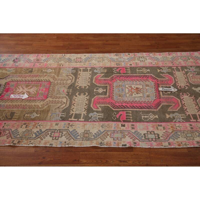 Tribal Meshkin Persian Vintage Runner Rug Handmade Wool Carpet - 3'8" x 10'9"