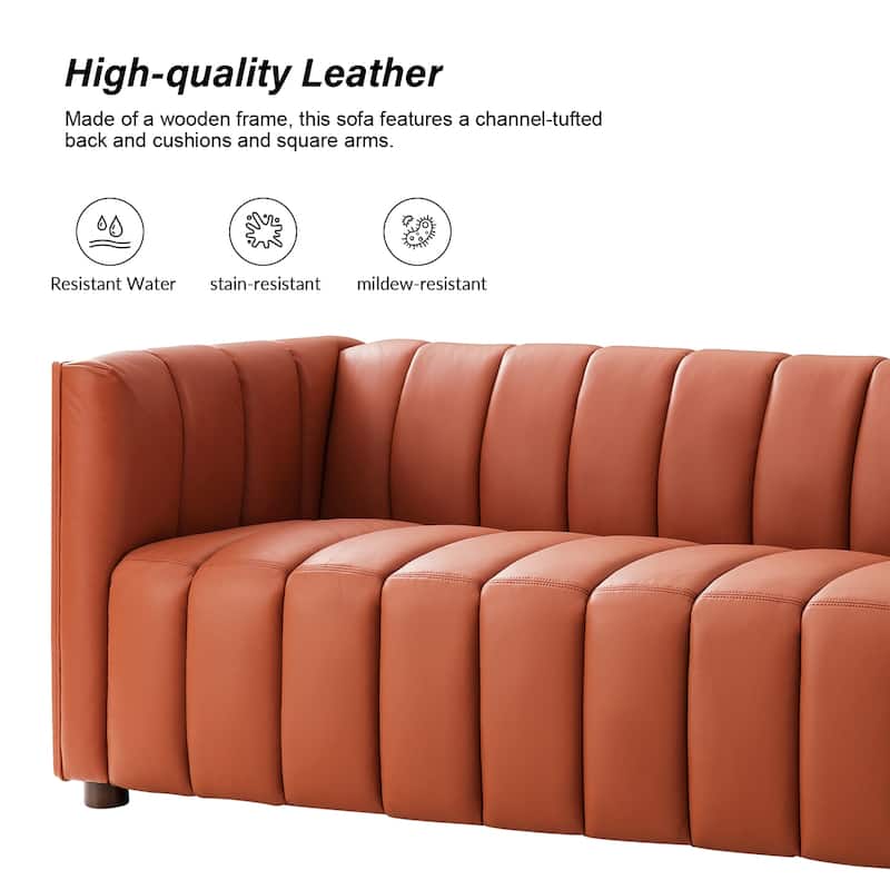 Olinto Modern 83-Inch Genuine Leather Tufted Couch Sofa with Channel Back by HULALA HOME