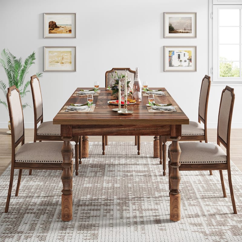 62 Inch Farmhouse Dining Table for 4-6 People, Rectangle Kitchen Dinner Table