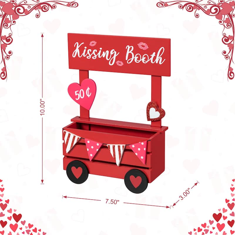 Glitzhome 10"H Valentine's Wooden KISSING BOOTH Table Decor - 10''H