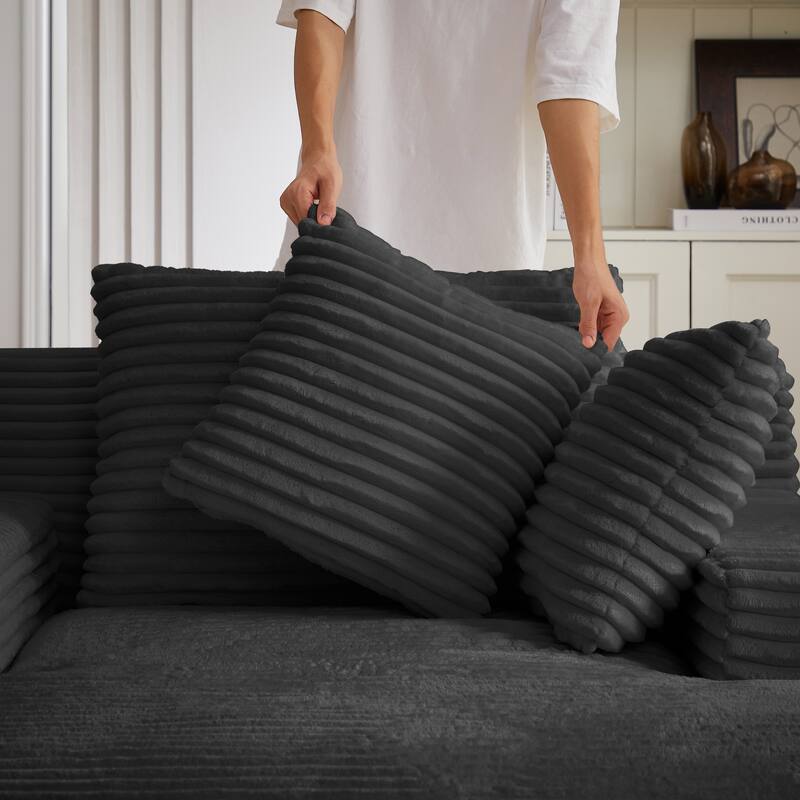Lazy Sofa Chair Single Chaise Lounge Corduroy Upholstered Sleeper Sofa Ergonomic Couch Chair with Full Foam Cushion and Pillows