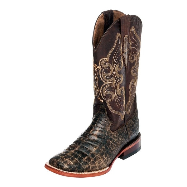 Ferrini Western Boots Womens Croc Print Stitching Chocolate