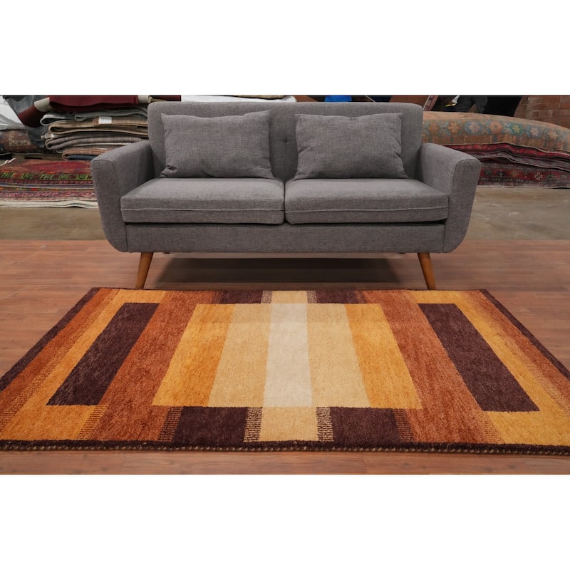 Hand Knotted Oriental 100% Wool Carpet Modern Geometric Oranges & Rust Gabbeh Area Rug - 6' 0'' X 3' 9''