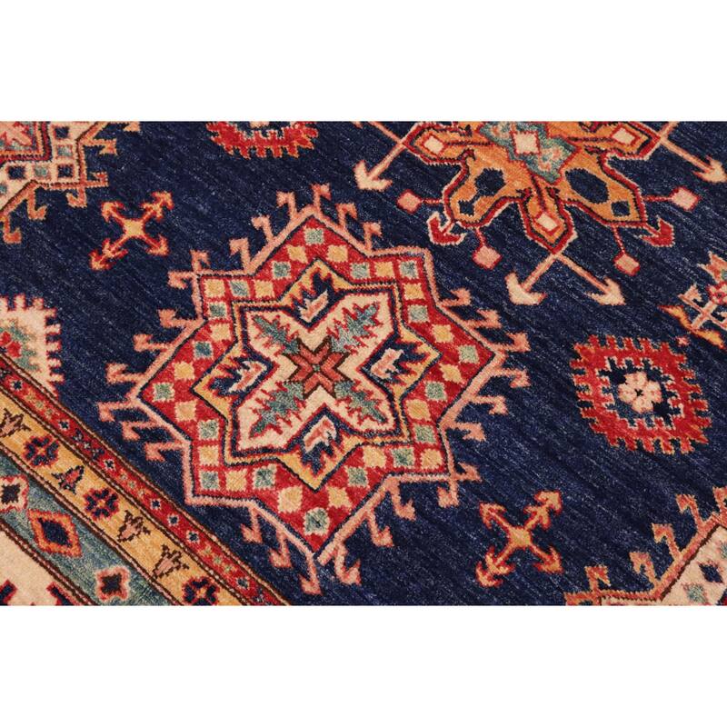 Rustic Super Kazak Skyler Blue/Beige Hand Knotted Wool Rug - 8'3'' x 9'11''