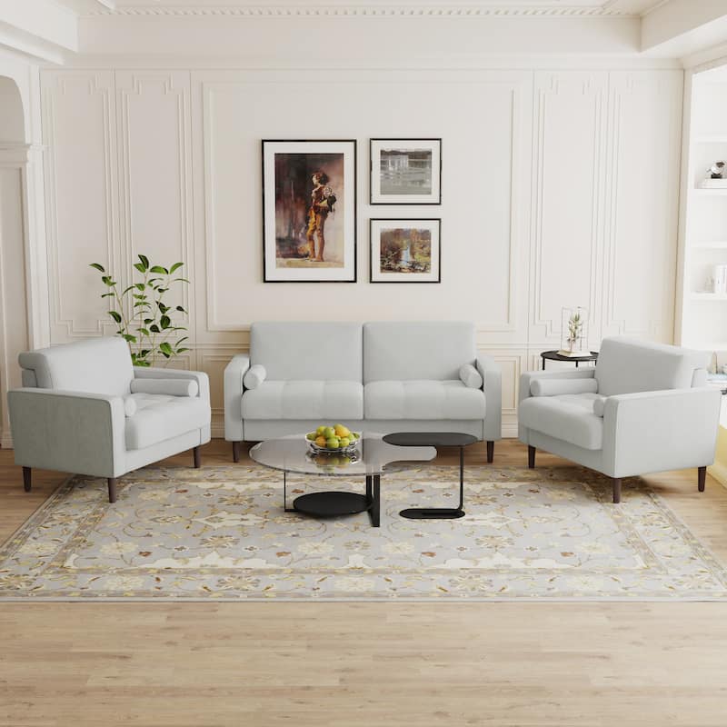3-Piece Corduroy Tufted Club Armchair and Loveseat Set for Living Room
