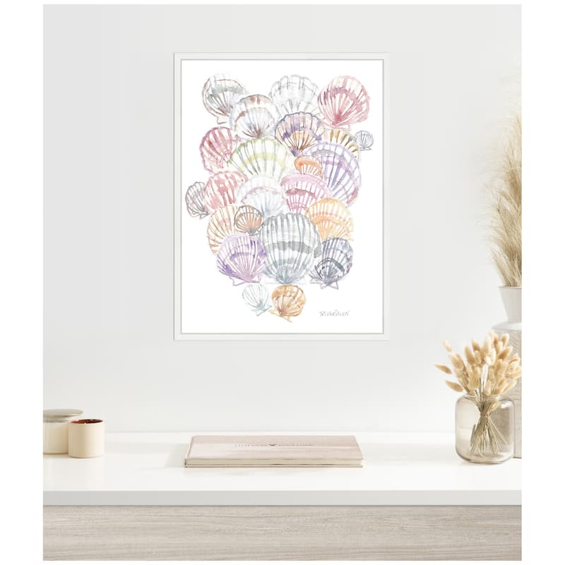 Kate and Laurel Sylvie Pale Pastel Shells Framed Canvas by Patricia Shaw