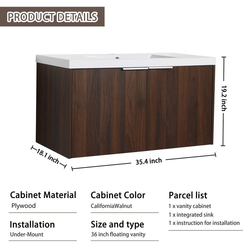 Beingnext 24"/30"/36" Bathroom Vanity with Sink, Floating Bathroom Vanity with 2 Soft Close Doors