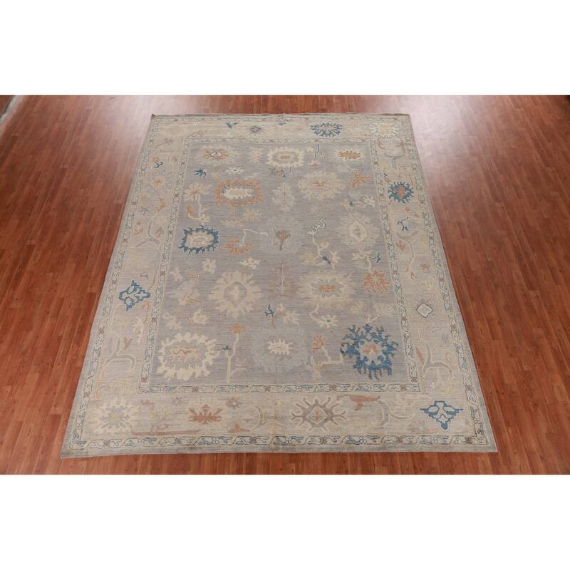 Hand Knotted Oriental 100% Wool Carpet Transitional All-Over Greys & Charcoal Oushak Area Rug - 11' 10'' X 9' 4''