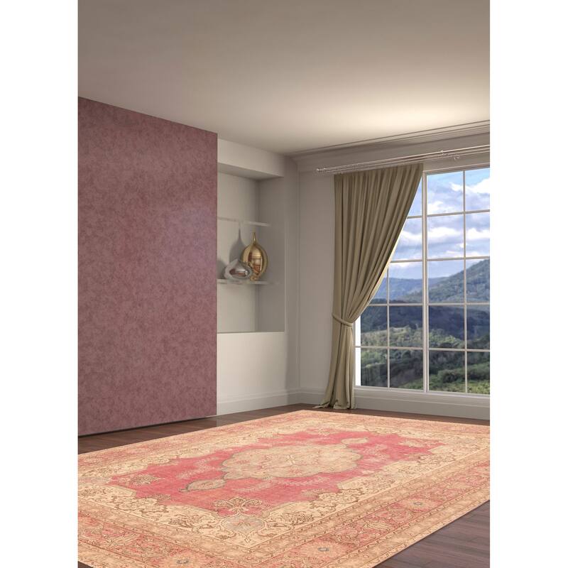 ECARPETGALLERY Hand-knotted Antalya Vintage Dark Pink Wool Rug - 9'11 x 12'10