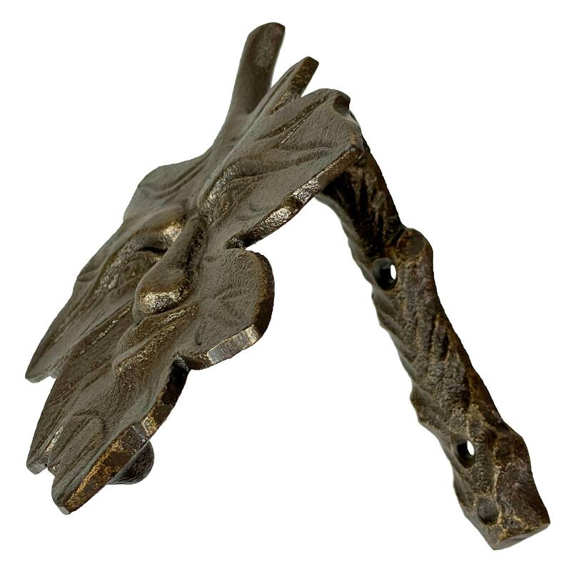 Bronze Finish Cast Iron Leaf Face Door Knocker - Artistic Entry Decor - 6 X 5 X 2 inches