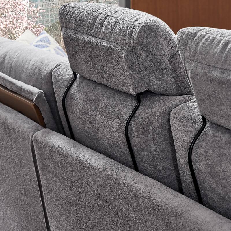 109" Modern 4 Seaters Towelling Sectional Sofa with Hidden Coffee Table Adjustable Headrest and Large Storage Space