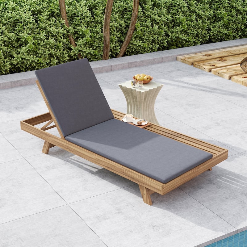 Christopher Knight Home - Maribel Modern Outdoor Acacia Wood 4-Position Adjustable Chaise Lounge with Water-Resistant Cushion - Dark Gray,Light Brown