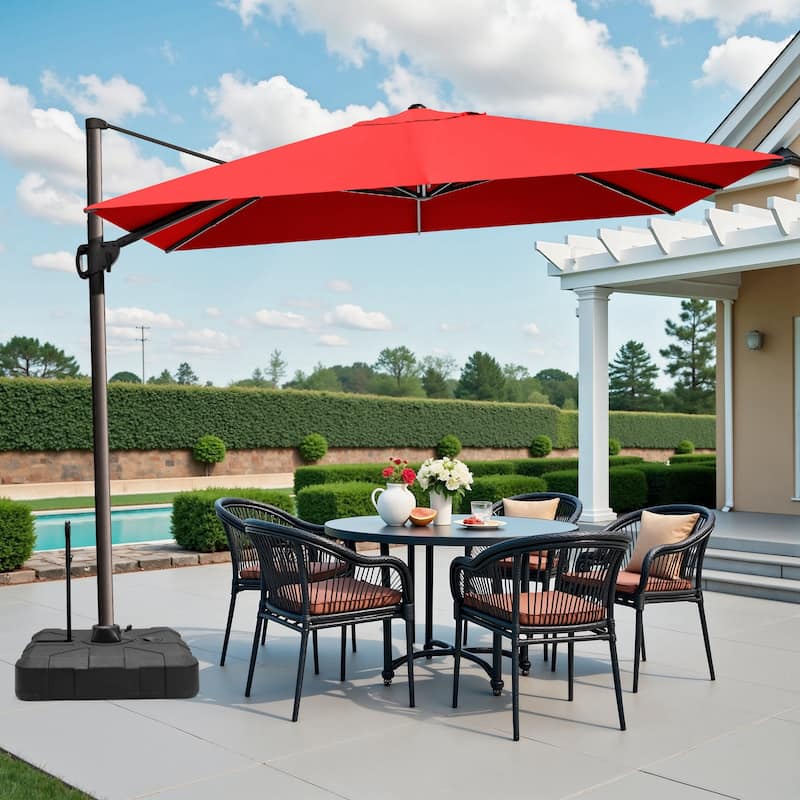 9 x 12 ft Outdoor Luxury Patio Cantilever Offset Umbrella with Base Stand - Red