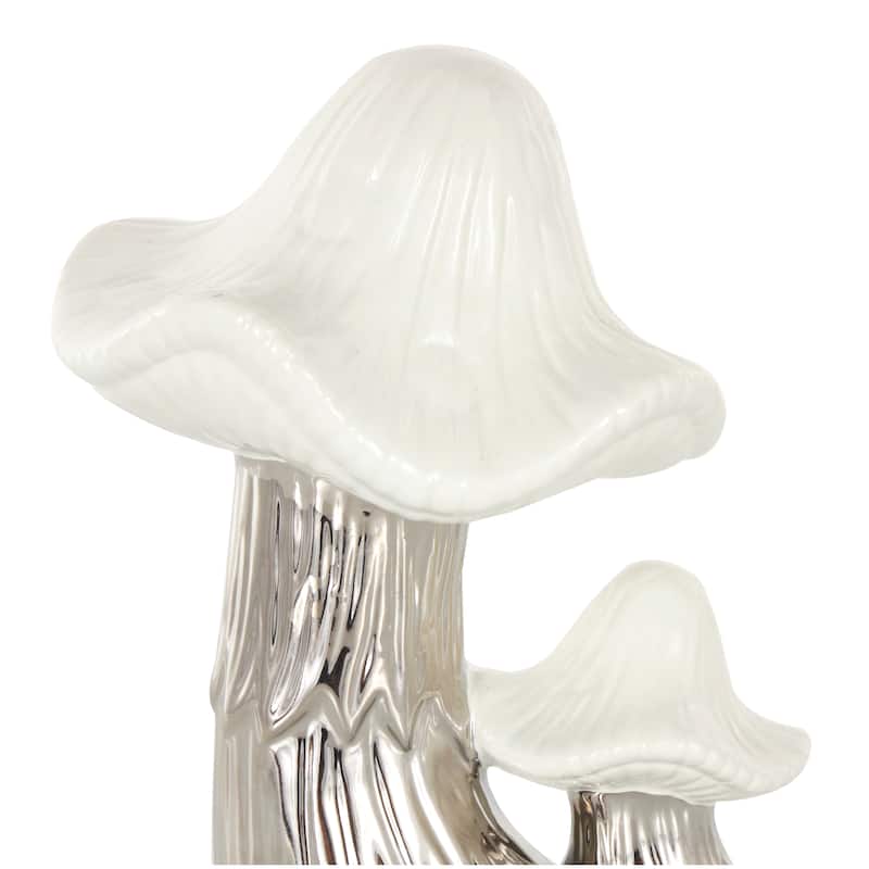 Gold or Silver Ceramic Mushroom Sculpture with White Tops and Textured Grooves