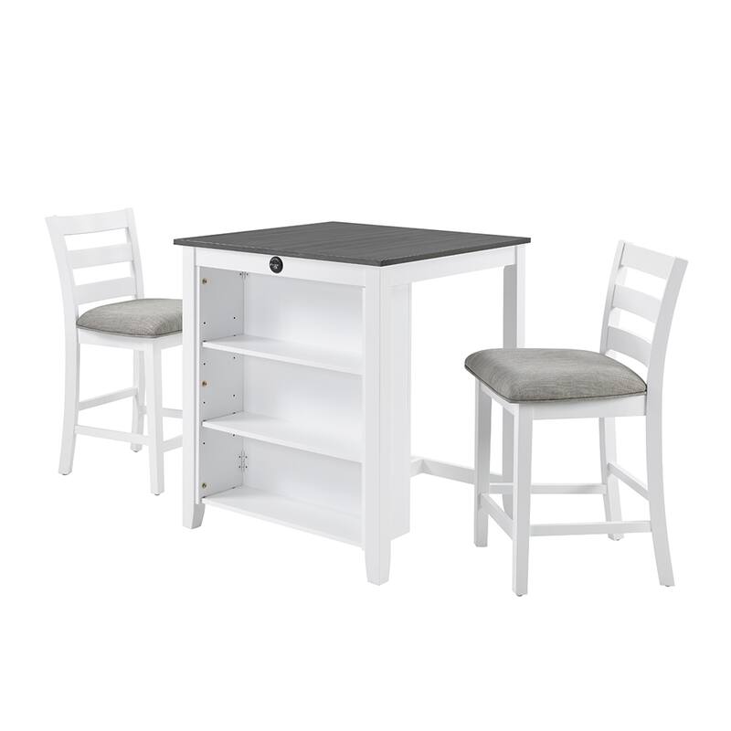 36" Modern Dining Table Set, 2-Seater Charging Station 3-Tier Storage