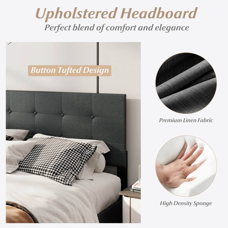 Costway Queen Size Bed Frame Linen Upholstered Platform Bed Frame with