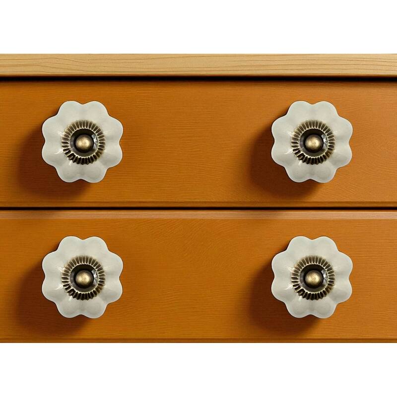 HomeRoots Set of Six Gray Ceramic Floral Shape Drawer Pull Knobs - 1.50 in. x 1.00 in. x 1.50 in. - Gray - 1.50 in. x 1.00 in.  x 1.50 in.