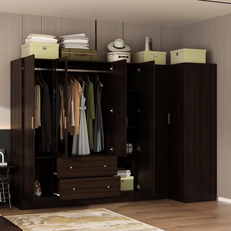 63"W Family Wardrobe/Armoire/Closet by Timechee with Mirror Doors