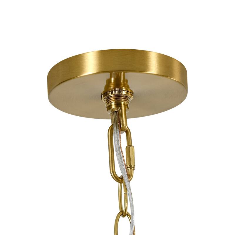 Mid-Century Aged Brass 6-Light Wide Candle Style Chandelier 38in
