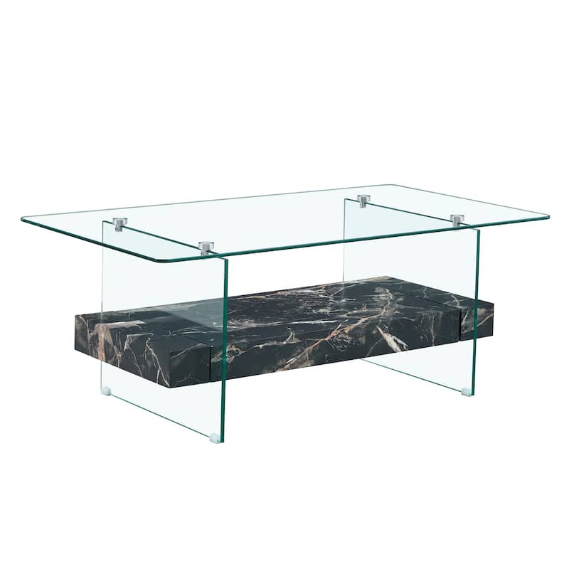 Modern Rectangular 2-Tier Coffee Table Multifunctional Coffee Table with Storage Space and Non-slip Feet, for Living Room