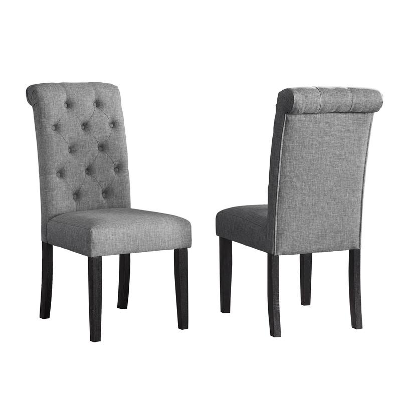 Button Tufted Back Chair Dining Chair Reception Chair with Wood Legs, Minimalist Padded Chair Armless Chair - Gray