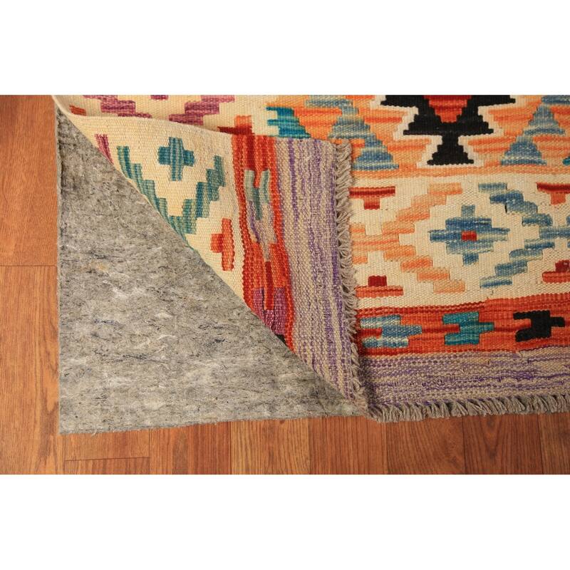 All-Over Geometric Kilim Reversible Area Rug Hand-Woven Wool Carpet - 8'2"x 11'2"