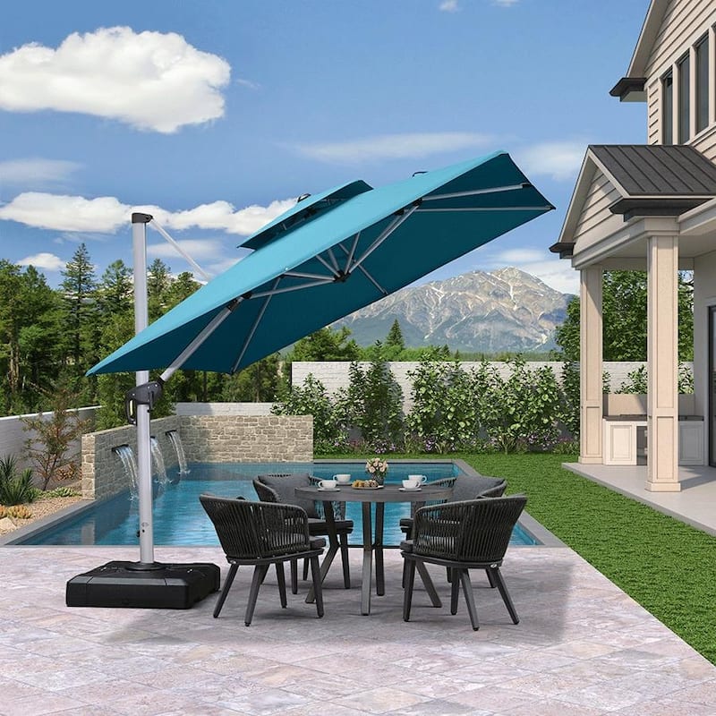 PURPLE LEAF 9ft Square 360 Degree Rotation Patio Offset Umbrella