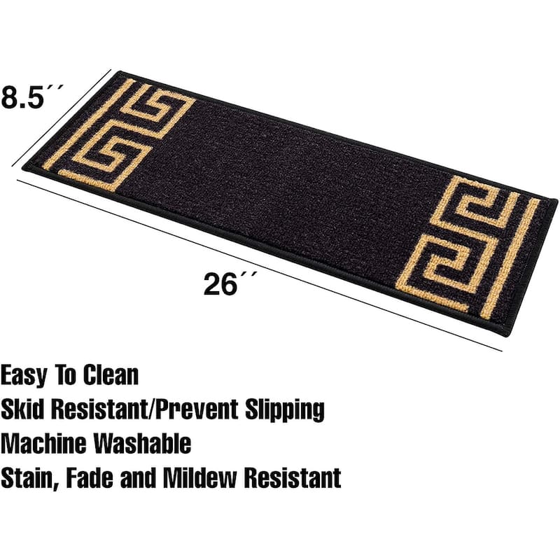 Stair Treads Greek Key Meander Design Non Slip Backing, 8.5''X26''