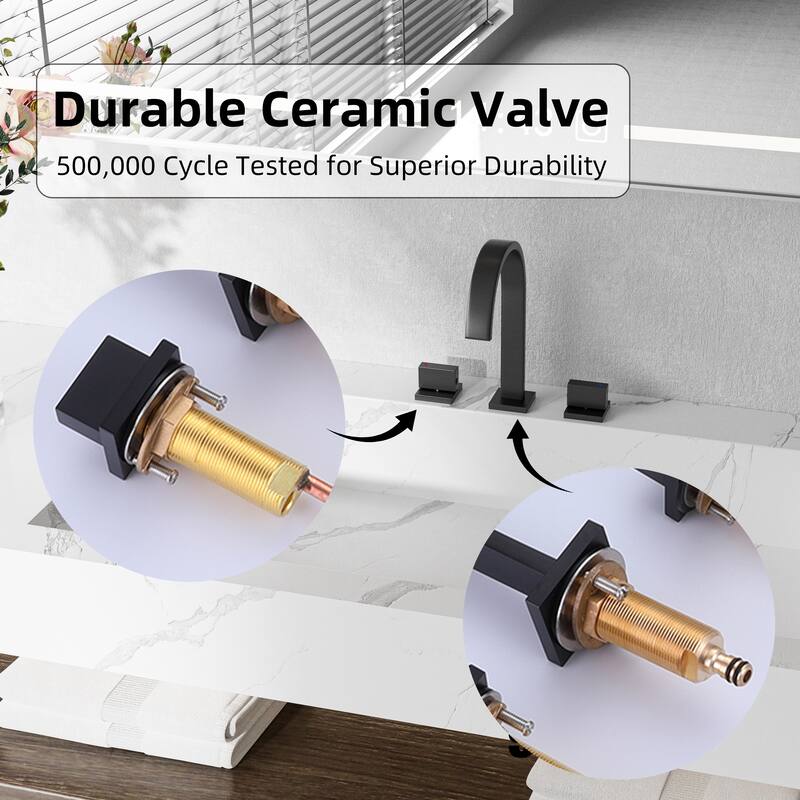 Modland Black / Gold High-Arc 3 Hole Bathroom Sink Faucet Widespread with 2 Handles