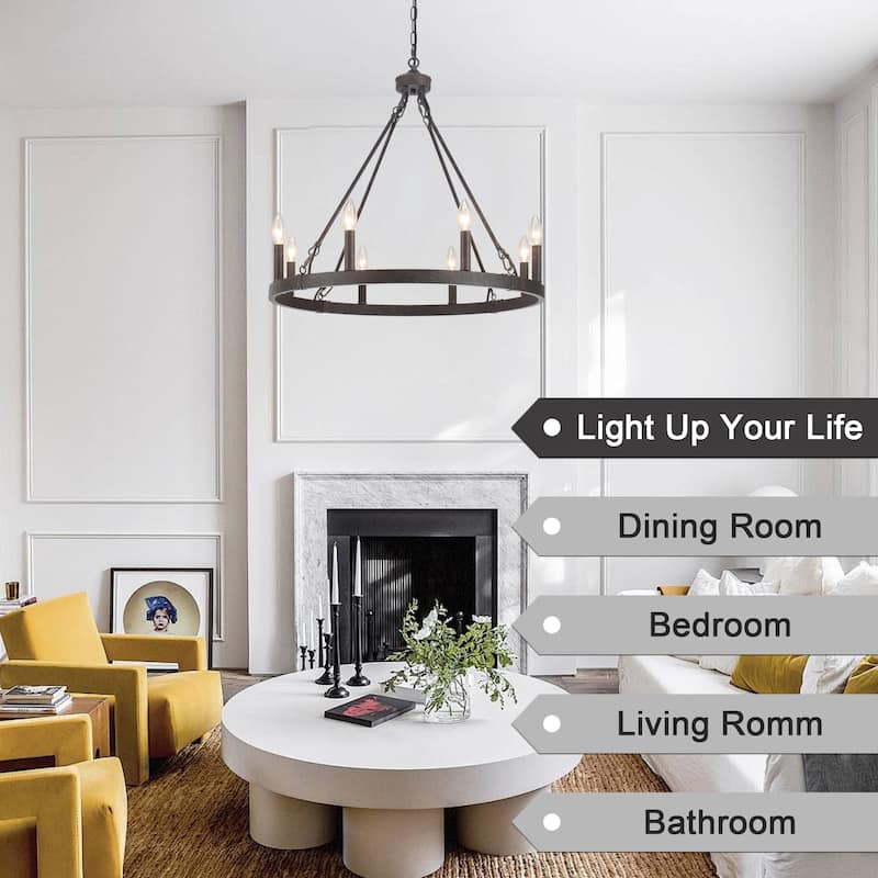 8-Light Candlestick Wagon Wheel Chandelier Linear Chandelier Lighting for Kitchen Island