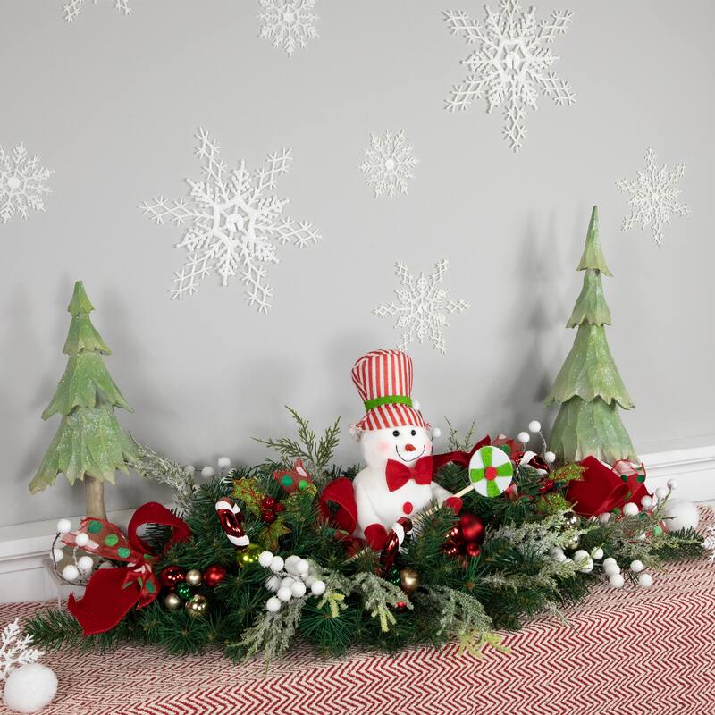 Candy Cane Snowman and Ornaments Christmas Swag - 37.5" - Unlit
