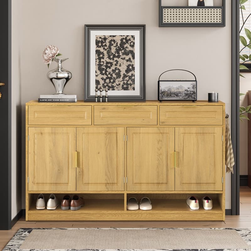Farmhouse 59.1" Sideboard Cabinet with 3 Drawers and Open Shelf for Dining Room, Living Room, Entryway