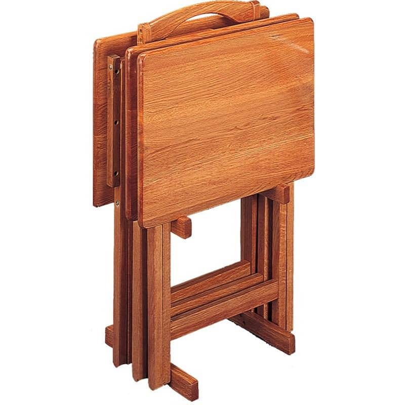 Avondale Solid Wood Traditional Golden Brown 4-piece Tray Table Set with Stand