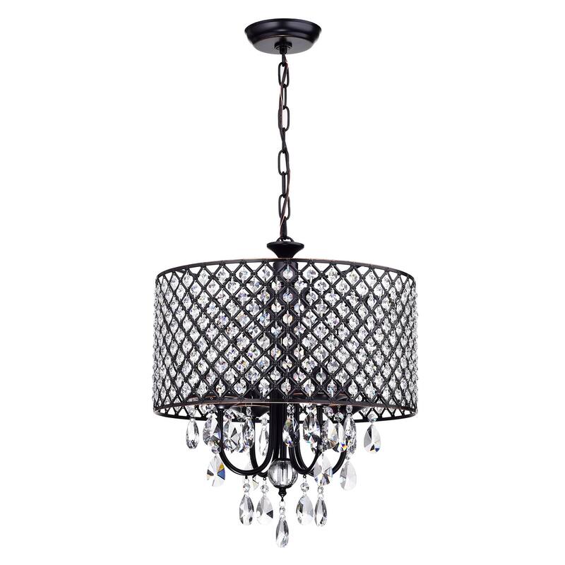 Oil Rubbed Bronze 4-Light Round Beaded Drum Chandelier with Crystals Hanging - Oil Rubbed Bronze