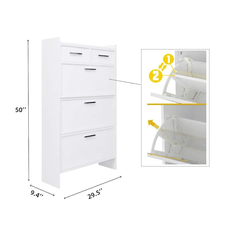 3-Door Shoe Cabinet With Drawers and Open Space