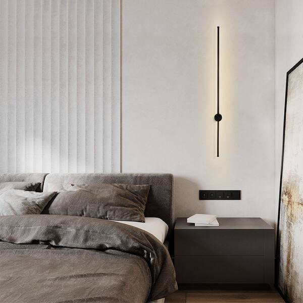slide 1 of 7, Minimalist Style Modern Long Strip LED Wall Sconce 3000K - Black - 2.3