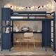 preview thumbnail 2 of 19, Wood Loft Bed with Cabinet and Bookshelf, Full Size Loft with Wardrobe and Desk for Kids, Dark Blue