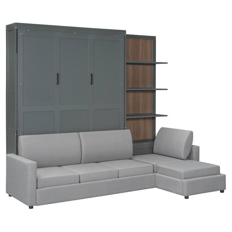 Queen Size Smart Murphy Bed - Space-Saving Wall Bed with Sofa and Shelves