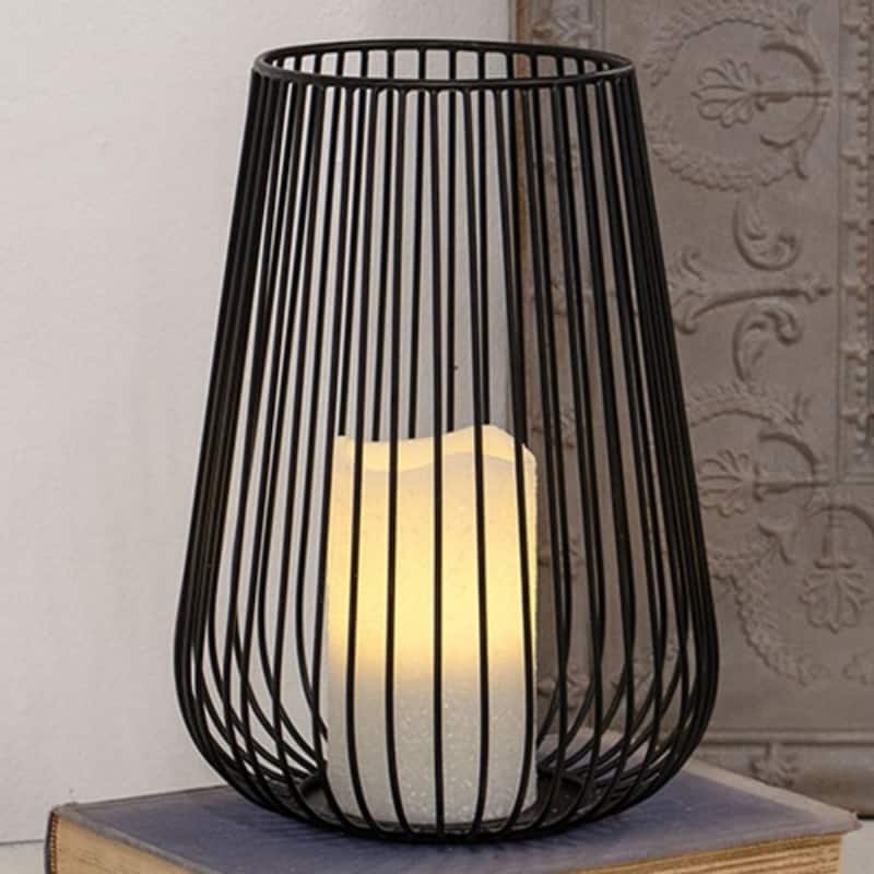 Modern Black Metal Wire Sleek Pillar Candle Holder for Living Room or Bedroom Decor