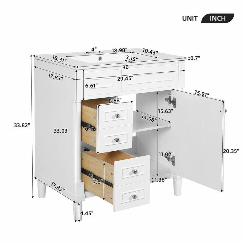 30" Bathroom Vanity with Sink, Freestanding Bathroom Storage Vanity Cabinet with Soft-Closing Door