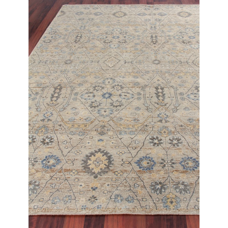 EXQUISITE RUGS Harper Hand-knotted New Zealand Wool Beige/Light Blue Area Rug.