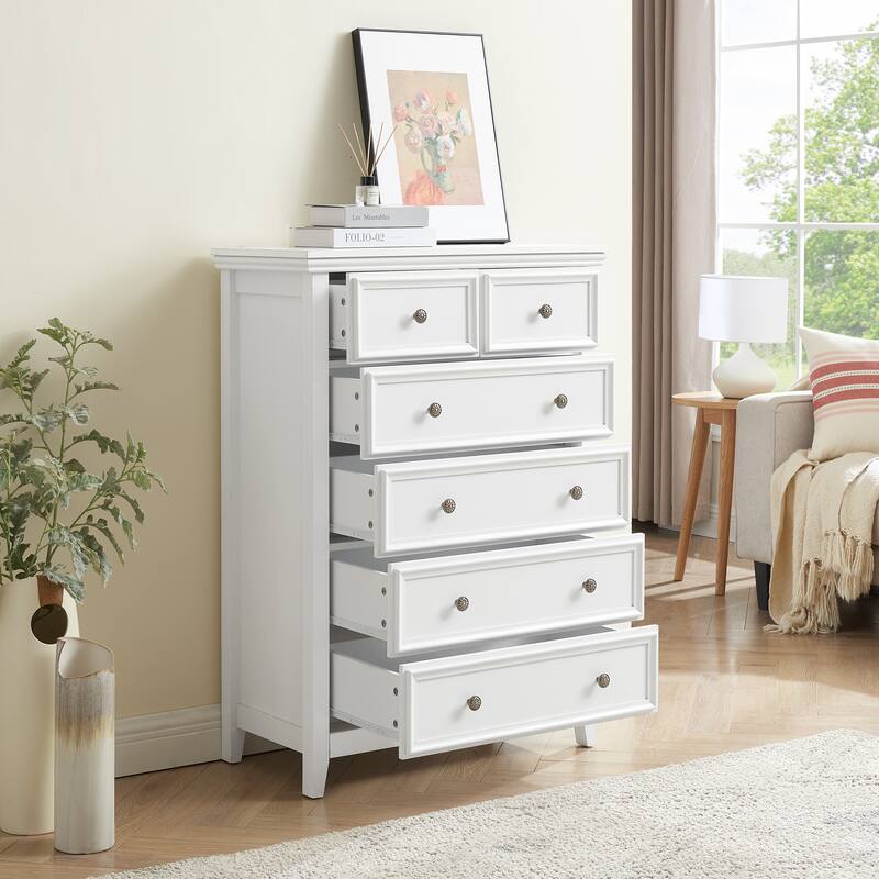 File Cabinet White Sideboard Cupboard Chest of Drawers with 6 Drawers