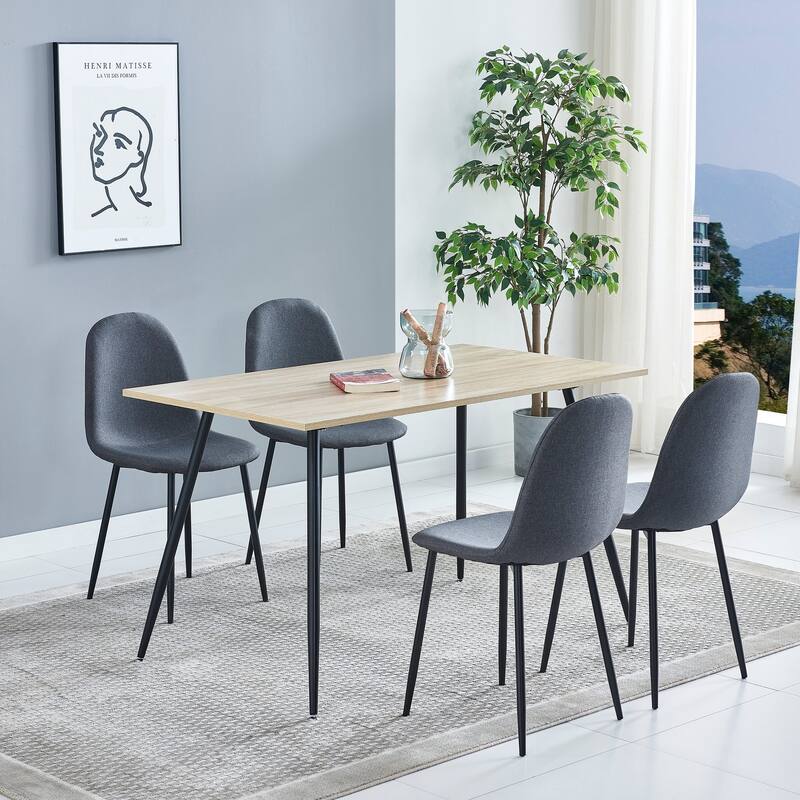 Rectangular Wooden Table Dining Set for 4, Grey - Grey