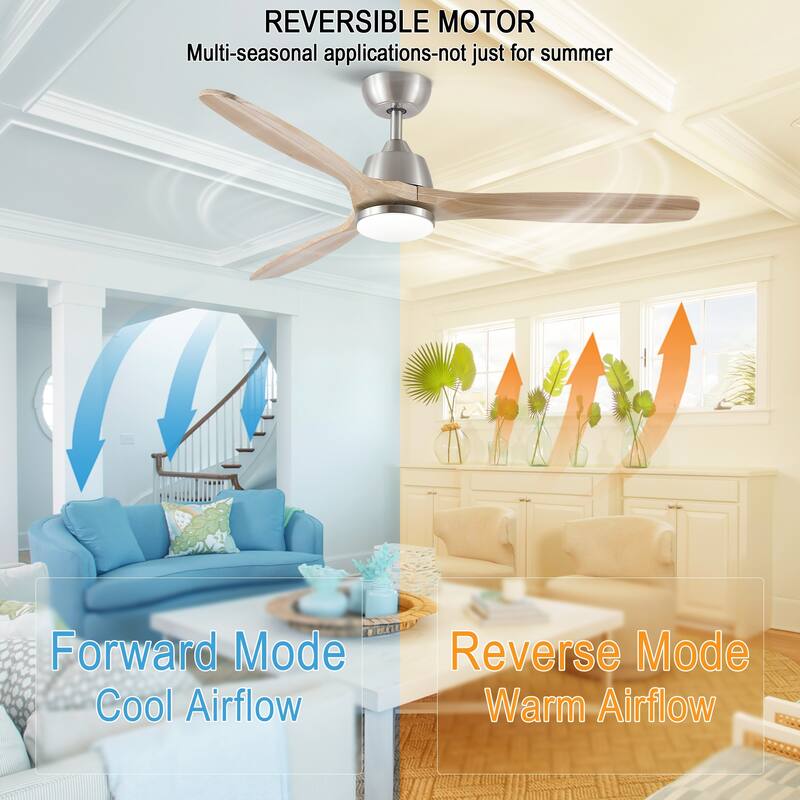 YUHAO 52 in. Indoor Matte Black Solid Wood Ceiling Fan with Integrated LED and Remote Control