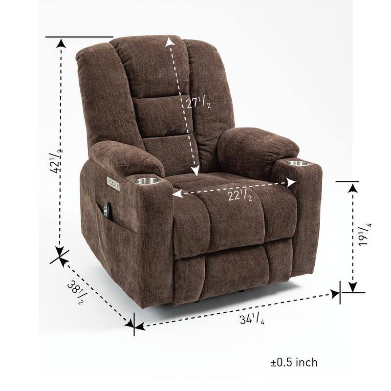 Overstuffed Large Power Lift Recliner with Massage and Heating for Elderly,2 Cup Holders and USB Ports