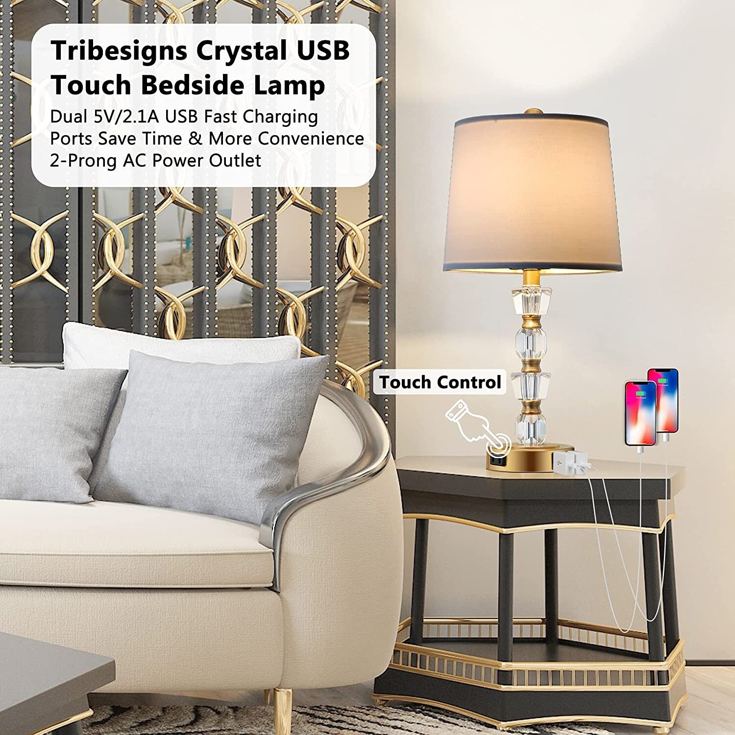 Gold Accent LED Desk Lamp with USB Charging Port and Touch-Sensitive Control Panel 